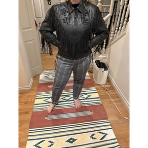 Unik Leather Jacket Black Fringe Tassel Biker Moto Western Women's XL